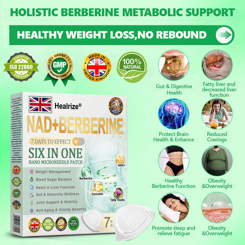 Official Store | 👩‍⚕️🌿 Healrize® 6-in-1 NAD+ Berberine All-in-One Body-Shaping Nano Microneedle Patch Suitable for: Obesity / Cardiovascular health / Diabetes / Sleep apnea / Gut health / Joint issues / And more health needs 🩹✅