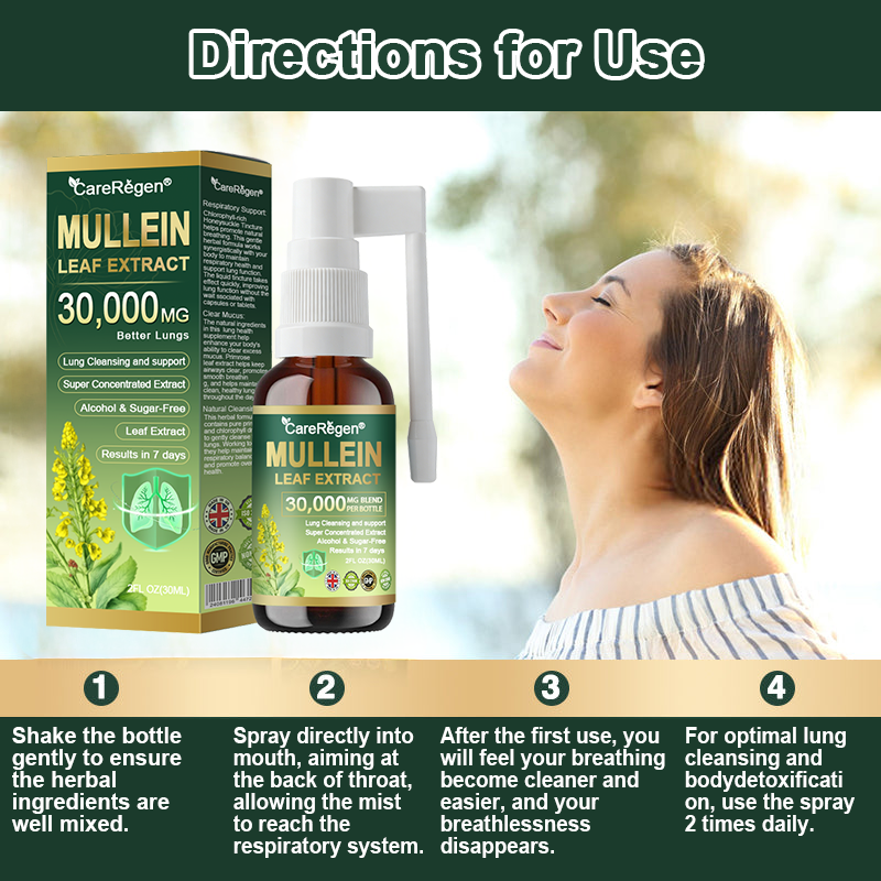 𝗢𝗳𝗳𝗶𝗰𝗶𝗮𝗹 | CareRegen® Organic Lung Cleansing Mullein Leaf Extract Spray  𝐂𝐥𝐢𝐧𝐢𝐜𝐚𝐥𝐥𝐲 𝐩𝐫𝐨𝐯𝐞𝐧, 𝐡𝐢𝐠𝐡𝐥𝐲 𝐜𝐨𝐧𝐜𝐞𝐧𝐭𝐫𝐚𝐭𝐞𝐝 𝐟𝐨𝐫𝐦𝐮𝐥𝐚 𝐭𝐡𝐚𝐭 𝐫𝐞𝐥𝐢𝐞𝐯𝐞𝐬 𝐜𝐨𝐮𝐠𝐡, 𝐩𝐡𝐥𝐞𝐠𝐦, 𝐚𝐬𝐭𝐡𝐦𝐚 & 𝐂𝐎𝐏𝐃 — 𝐛𝐫𝐞𝐚𝐭𝐡𝐞 𝐞𝐚𝐬𝐢𝐞𝐫, 𝐟𝐚𝐬𝐭𝐞𝐫.🛡️🗓️