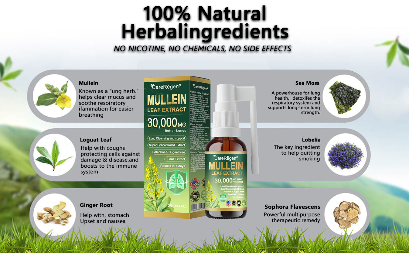 𝗢𝗳𝗳𝗶𝗰𝗶𝗮𝗹 | CareRegen® Organic Lung Cleansing Mullein Leaf Extract Spray 🌈 𝐂𝐥𝐢𝐧𝐢𝐜𝐚𝐥𝐥𝐲 𝐩𝐫𝐨𝐯𝐞𝐧, 𝐡𝐢𝐠𝐡𝐥𝐲 𝐜𝐨𝐧𝐜𝐞𝐧𝐭𝐫𝐚𝐭𝐞𝐝 𝐟𝐨𝐫𝐦𝐮𝐥𝐚 𝐭𝐡𝐚𝐭 𝐫𝐞𝐥𝐢𝐞𝐯𝐞𝐬 𝐜𝐨𝐮𝐠𝐡, 𝐩𝐡𝐥𝐞𝐠𝐦, 𝐚𝐬𝐭𝐡𝐦𝐚 & 𝐂𝐎𝐏𝐃 — 𝐛𝐫𝐞𝐚𝐭𝐡𝐞 𝐞𝐚𝐬𝐢𝐞𝐫, 𝐟𝐚𝐬𝐭𝐞𝐫.🌈🌼
